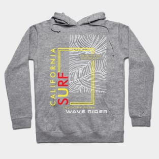 California Surf Wave Rider  line art  Typography Hoodie